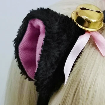 японски косплей лента за глава сладък изкуствена кожа плюш за котешки уши коса обръч с камбани лък маскарад аниме парти капка доставка